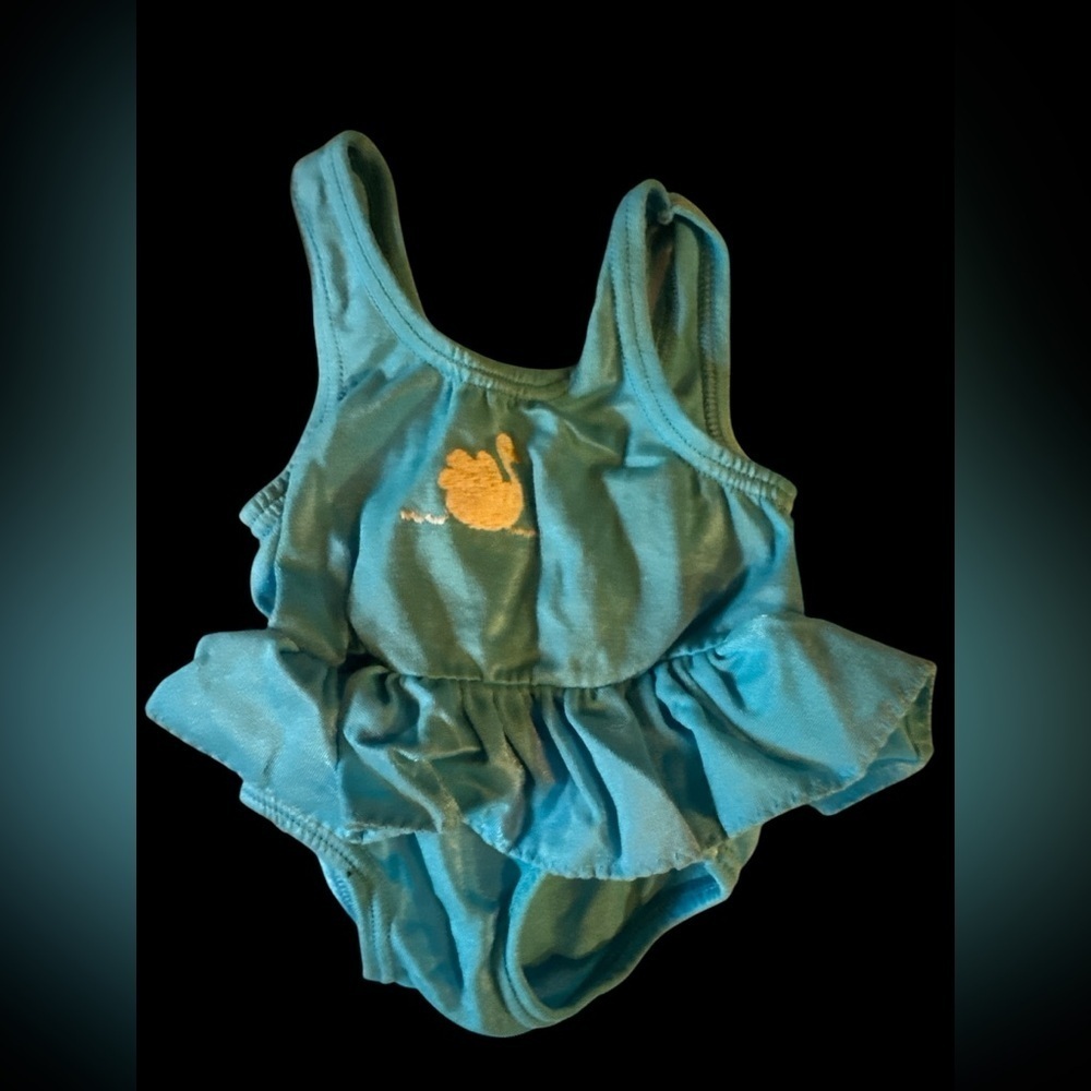 Blue Ruffled Swimsuit with Gold Accent for little girl